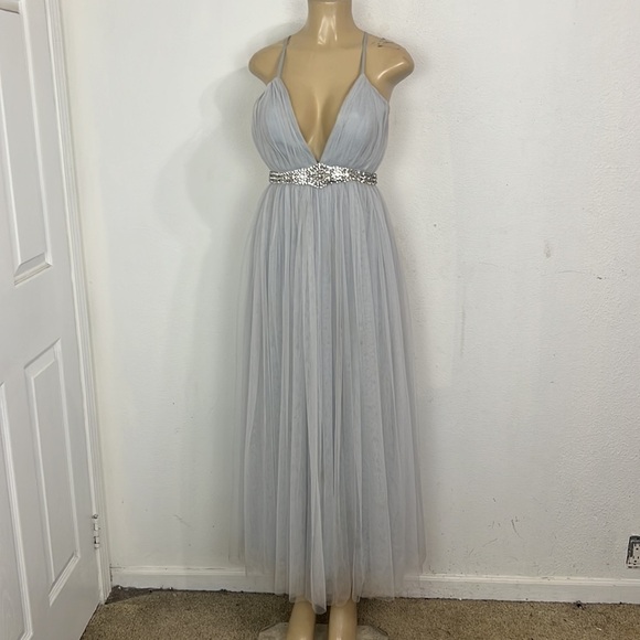 CEREMONY BY JOANA AGUST LIGHT BLUE TULLE MIDI DRESS - Picture 5 of 9